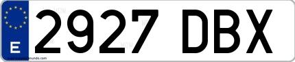 Ejemplo de matrícula española 2927 DBX