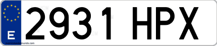 Ejemplo de matrícula de coche ordinaria 2931 HPX