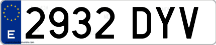 Ejemplo de matrícula de coche ordinaria 2932 DYV