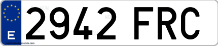 Ejemplo de matrícula de coche ordinaria 2942 FRC