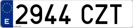Ejemplo de matrícula española 2944 CZT