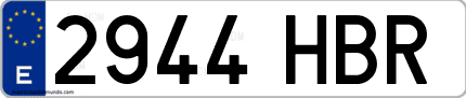 Ejemplo de matrícula de coche ordinaria 2944 HBR