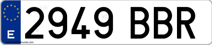 Ejemplo de matrícula de coche ordinaria 2949 BBR