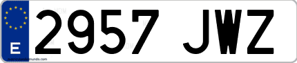 Ejemplo de matrícula de coche ordinaria 2957 JWZ