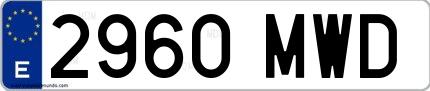 Ejemplo de matrícula española 2960 MWD