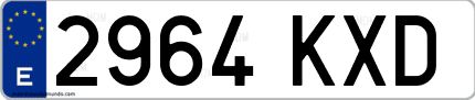 Ejemplo de matrícula de coche ordinaria 2964 KXD