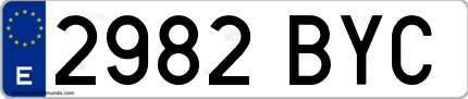 Ejemplo de matrícula de coche ordinaria 2982 BYC