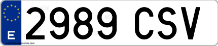 Ejemplo de matrícula de coche ordinaria 2989 CSV