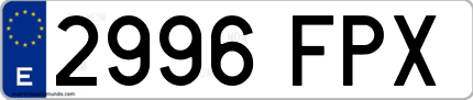 Ejemplo de matrícula de coche ordinaria 2996 FPX