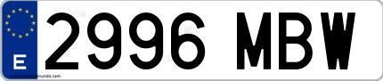 Ejemplo de matrícula española 2996 MBW