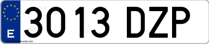 Ejemplo de matrícula de coche ordinaria 3013 DZP