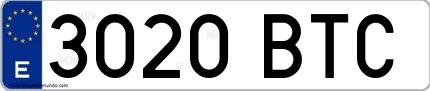Ejemplo de matrícula española 3020 BTC