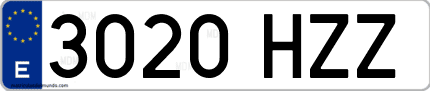 Ejemplo de matrícula de coche ordinaria 3020 HZZ
