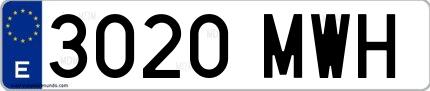 Ejemplo de matrícula española 3020 MWH