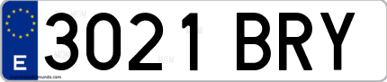 Ejemplo de matrícula de coche ordinaria 3021 BRY