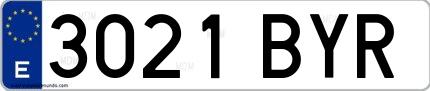 Ejemplo de matrícula española 3021 BYR