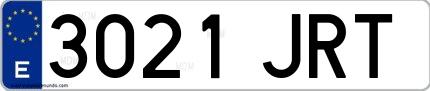 Ejemplo de matrícula española 3021 JRT