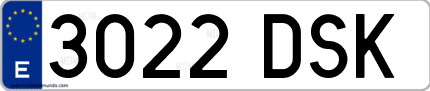 Ejemplo de matrícula de coche ordinaria 3022 DSK