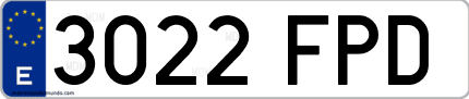 Ejemplo de matrícula de coche ordinaria 3022 FPD