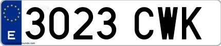 Ejemplo de matrícula española 3023 CWK