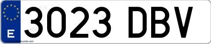 Ejemplo de matrícula española 3023 DBV