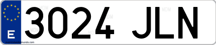 Ejemplo de matrícula de coche ordinaria 3024 JLN