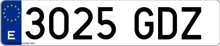 Ejemplo de matrícula española 3025 GDZ