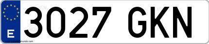 Ejemplo de matrícula española 3027 GKN