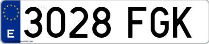 Ejemplo de matrícula española 3028 FGK
