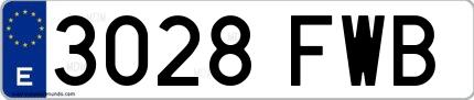 Ejemplo de matrícula española 3028 FWB