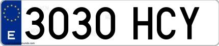 Ejemplo de matrícula española 3030 HCY