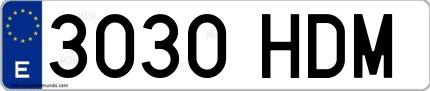 Ejemplo de matrícula española 3030 HDM