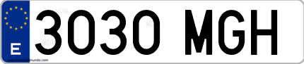 Ejemplo de matrícula de coche ordinaria 3030 MGH