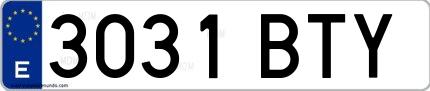 Ejemplo de matrícula española 3031 BTY