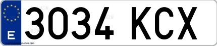 Ejemplo de matrícula española 3034 KCX