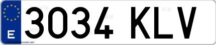 Ejemplo de matrícula española 3034 KLV