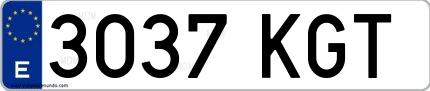 Ejemplo de matrícula española 3037 KGT