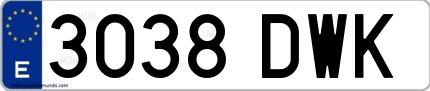 Ejemplo de matrícula española 3038 DWK