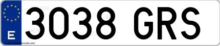 Ejemplo de matrícula española 3038 GRS