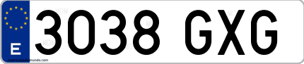 Ejemplo de matrícula de coche ordinaria 3038 GXG