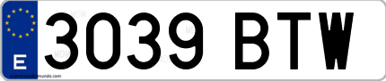 Ejemplo de matrícula de coche ordinaria 3039 BTW