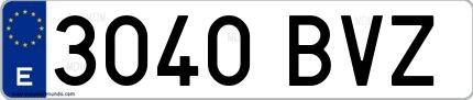 Ejemplo de matrícula española 3040 BVZ