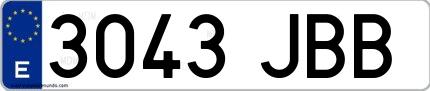 Ejemplo de matrícula española 3043 JBB