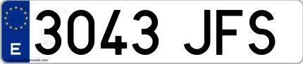 Ejemplo de matrícula española 3043 JFS