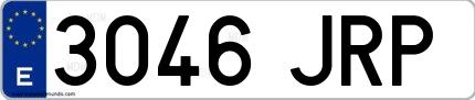 Ejemplo de matrícula española 3046 JRP