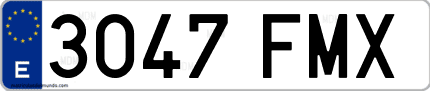 Ejemplo de matrícula de coche ordinaria 3047 FMX