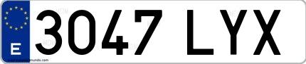 Ejemplo de matrícula española 3047 LYX