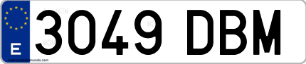 Ejemplo de matrícula de coche ordinaria 3049 DBM