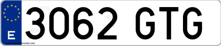 Ejemplo de matrícula de coche ordinaria 3062 GTG