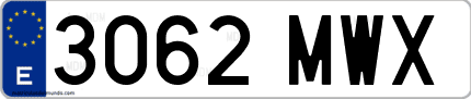Ejemplo de matrícula de coche ordinaria 3062 MWX